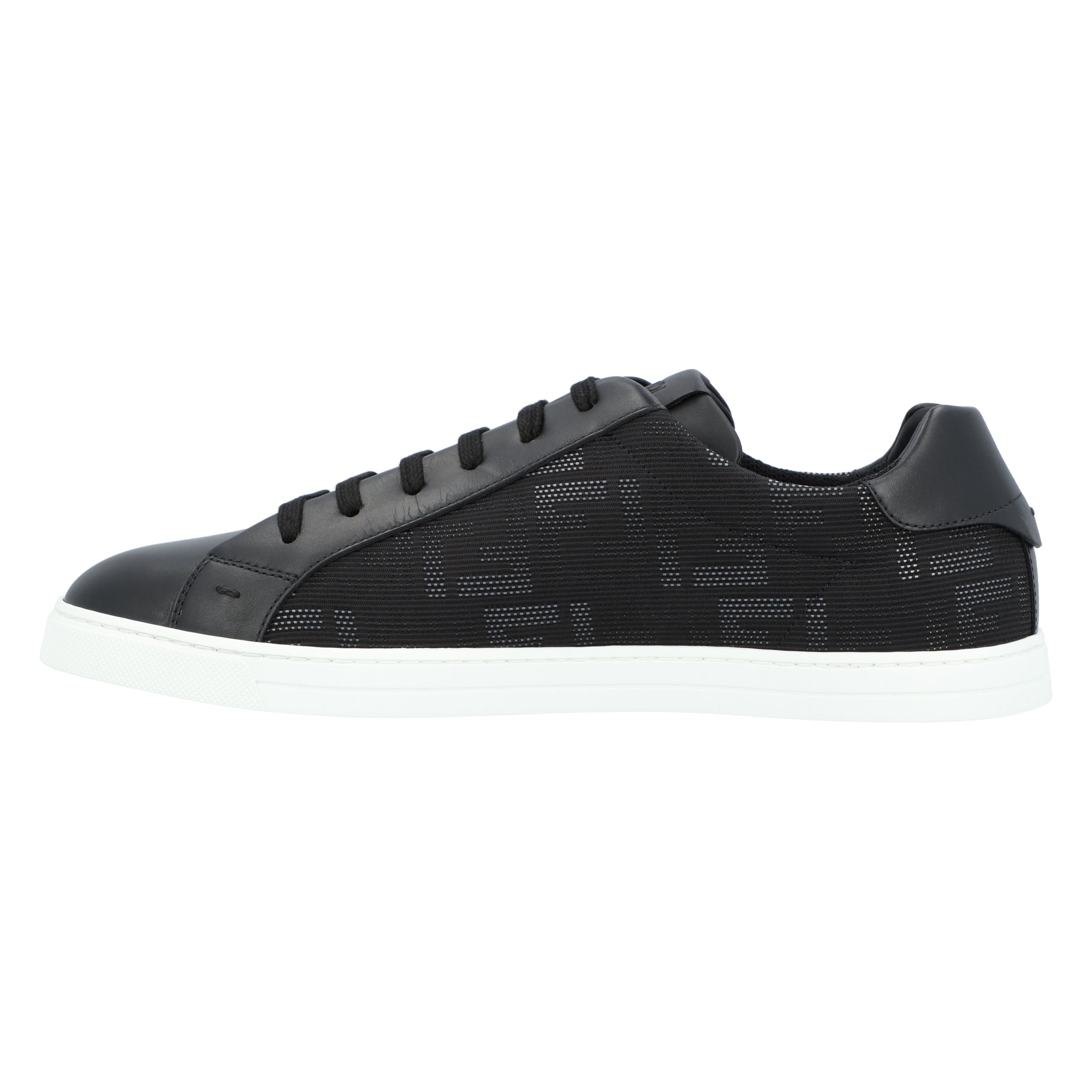 Textured Black Fabric Sneakers With Leather Accents