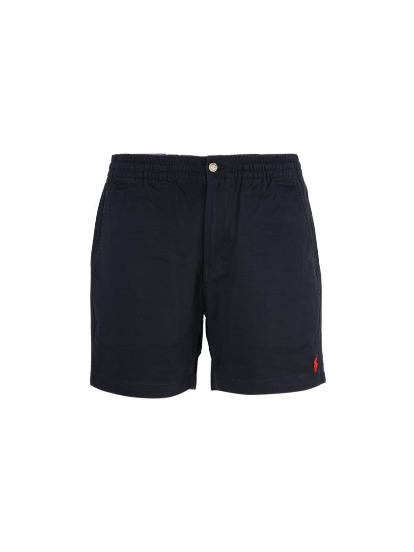 Classic Black Shorts With Elastic Waistband And Subtle Branding