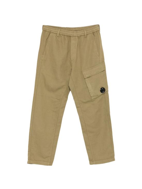 Beige Straight Pants With Flap Pocket And Emblem