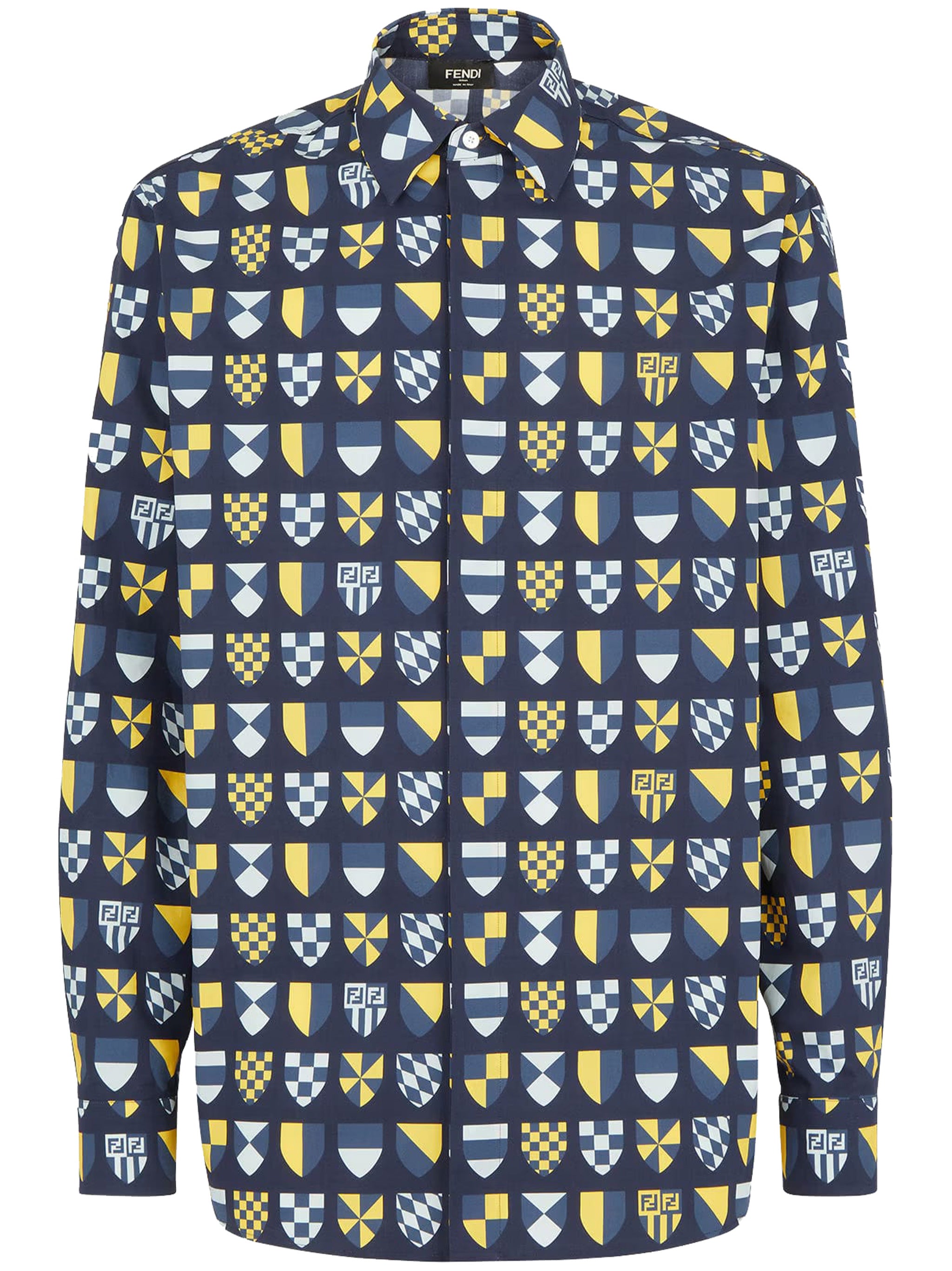 Deep Blue Geometric Shield Pattern Shirt