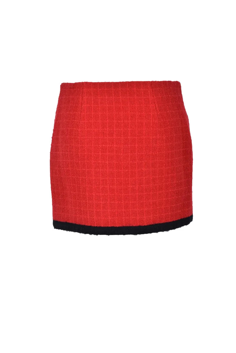 Textured Red Mini Skirt with Gold-Tone Detailing