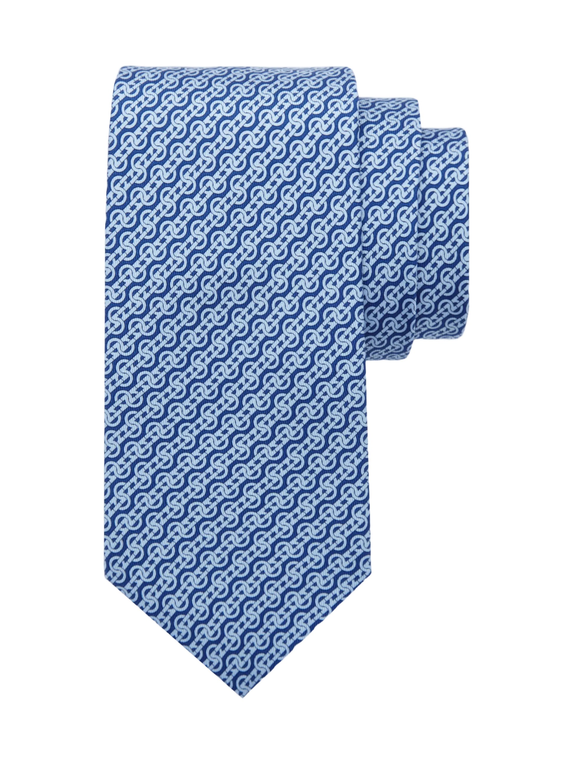 Slim Blue Necktie with Geometric Pattern