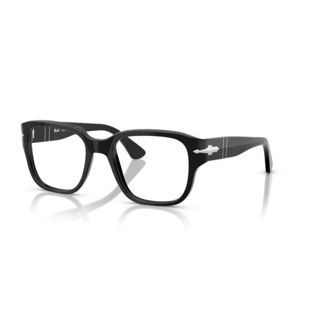 0po3374v Rectangular Black Acetate Eyeglasses with Silver Arrow Detail