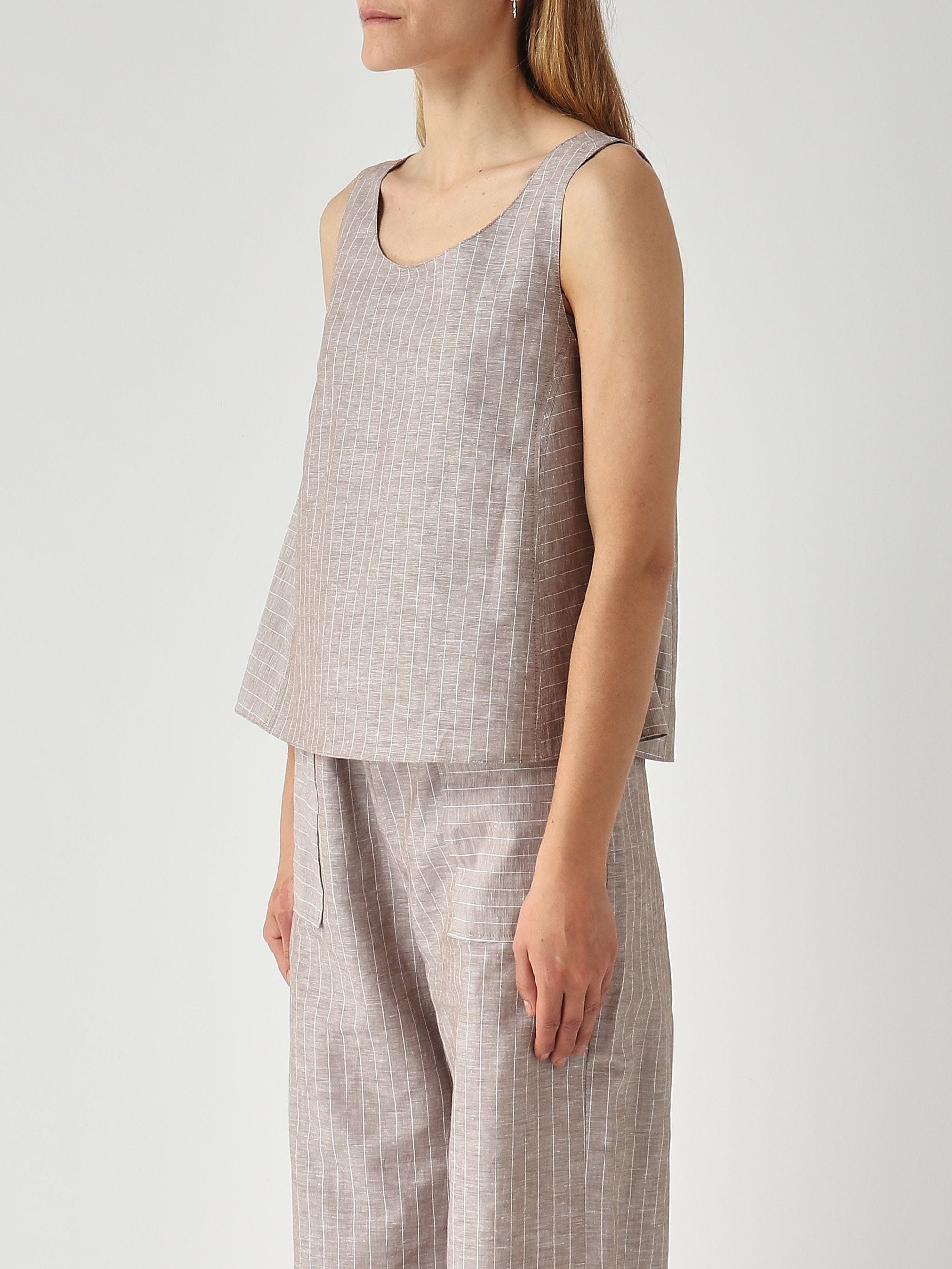 Sleeveless A-Line Top with Wide Scoop Neckline