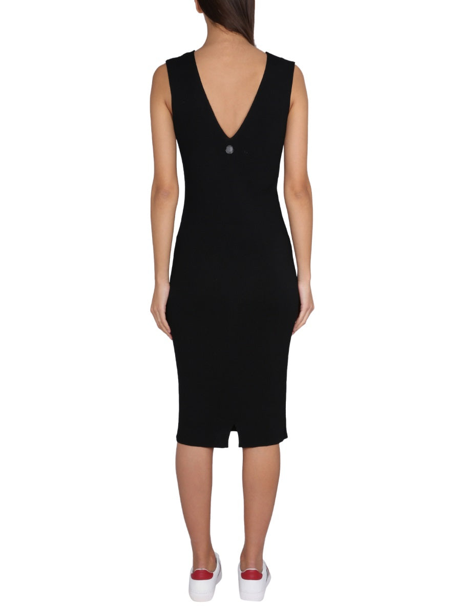 V-Neck Knit Dress with Moncler Logo Detail