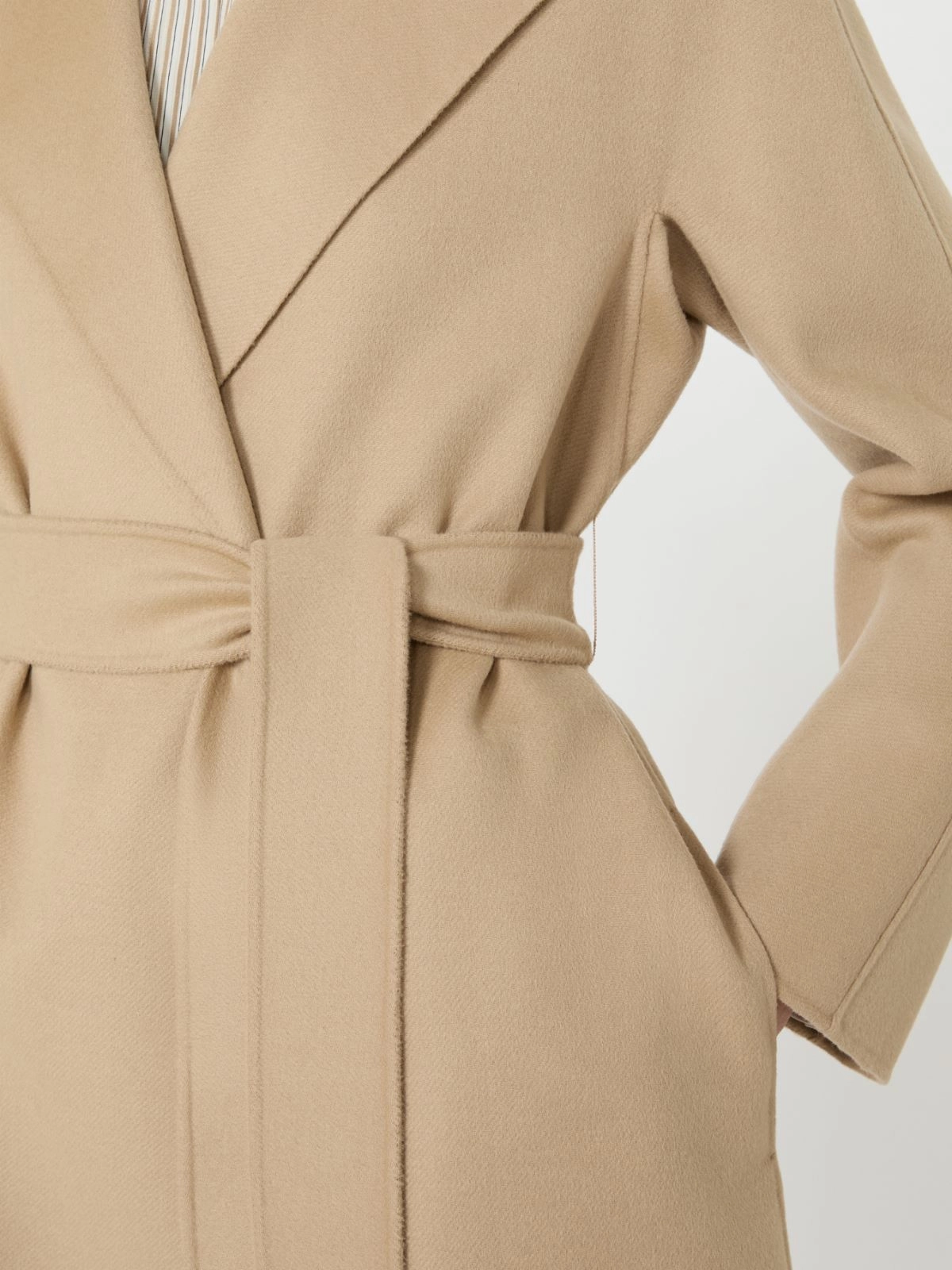 Knee-Length Coat with Wide Lapel and Self-Tie Belt