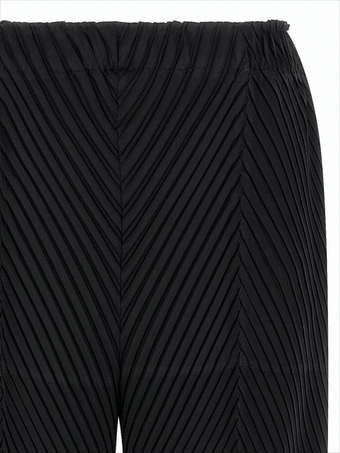 Chevron Pleated Wide-Leg Pants with Cropped Length