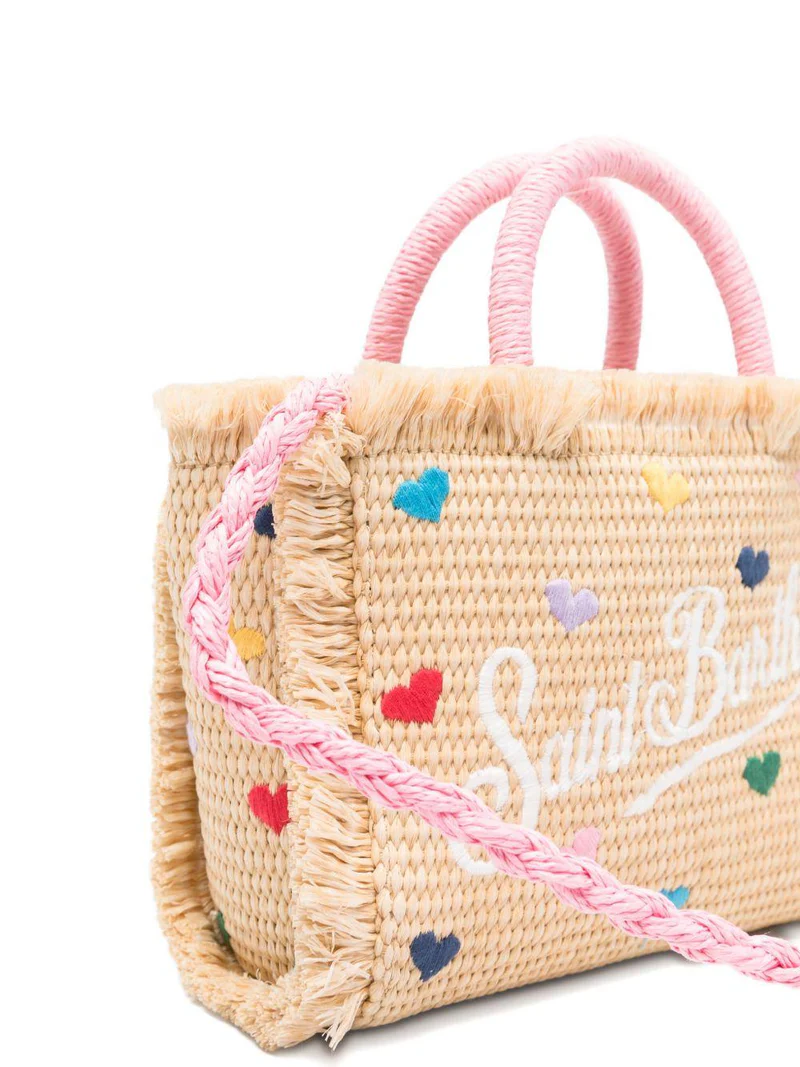 Woven Rectangle Tote Bag with Heart Accents