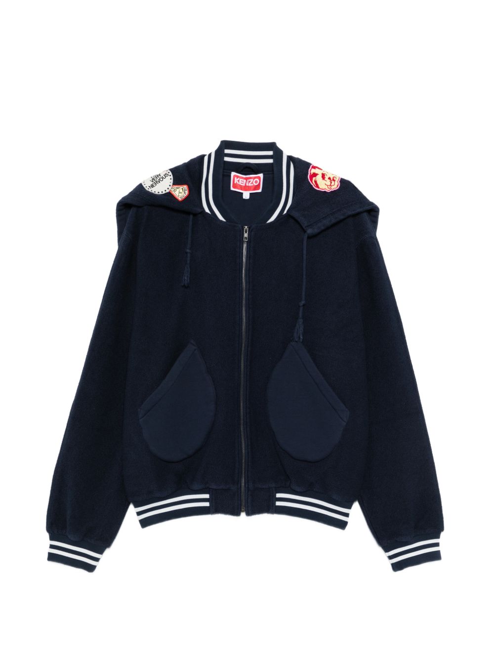 Deep Blue Silk and Nylon Zip-Up Jacket