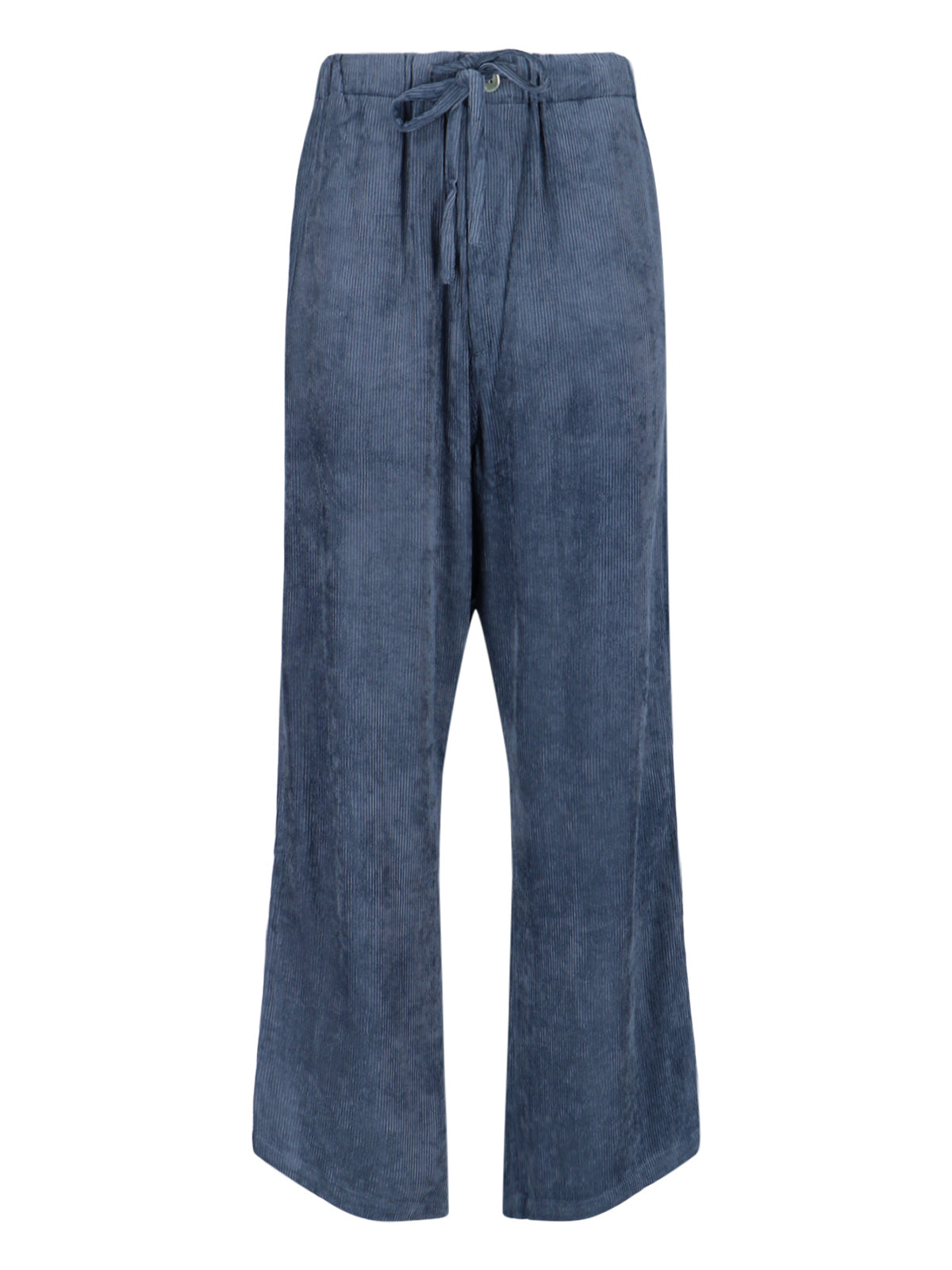 Ribbed Blue Fabric Pants with Adjustable Drawstring