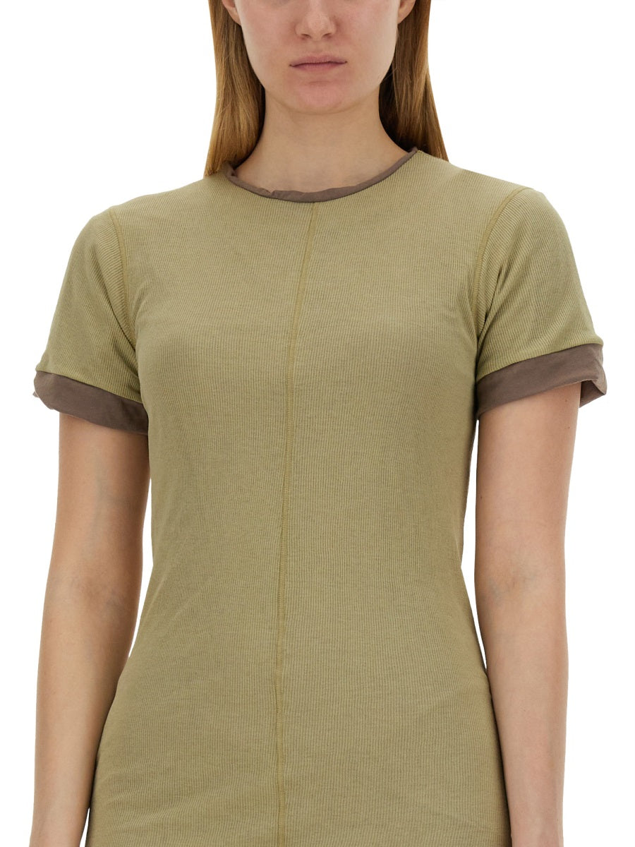 Fitted Mini Dress With Layered Hem And Contrasting Trim