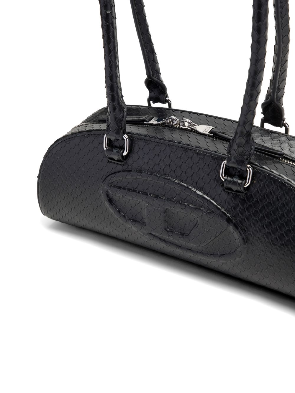 Elongated Handbag With Textured Snake-Like Pattern