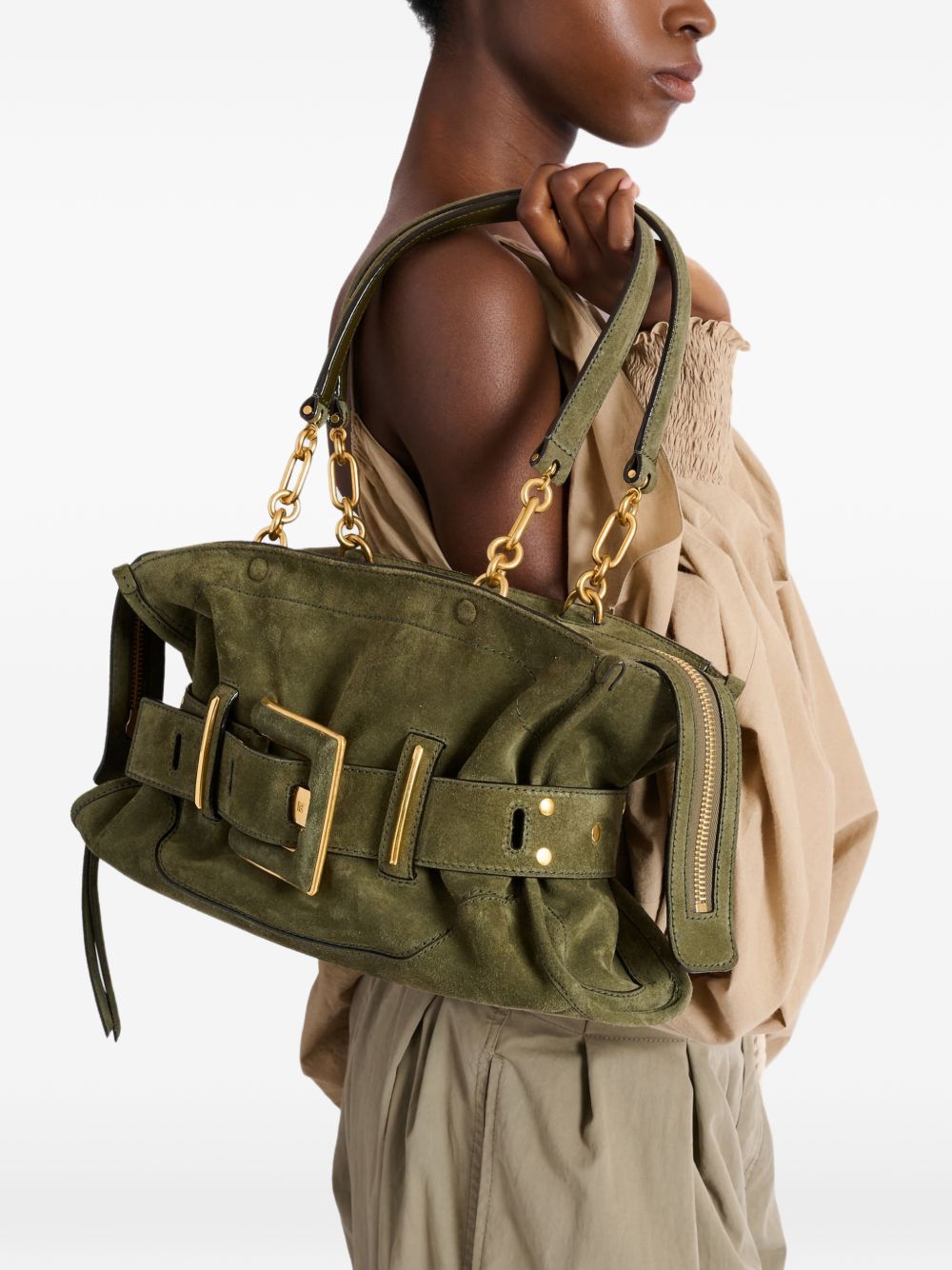 Structured Green Calf Suede Bag