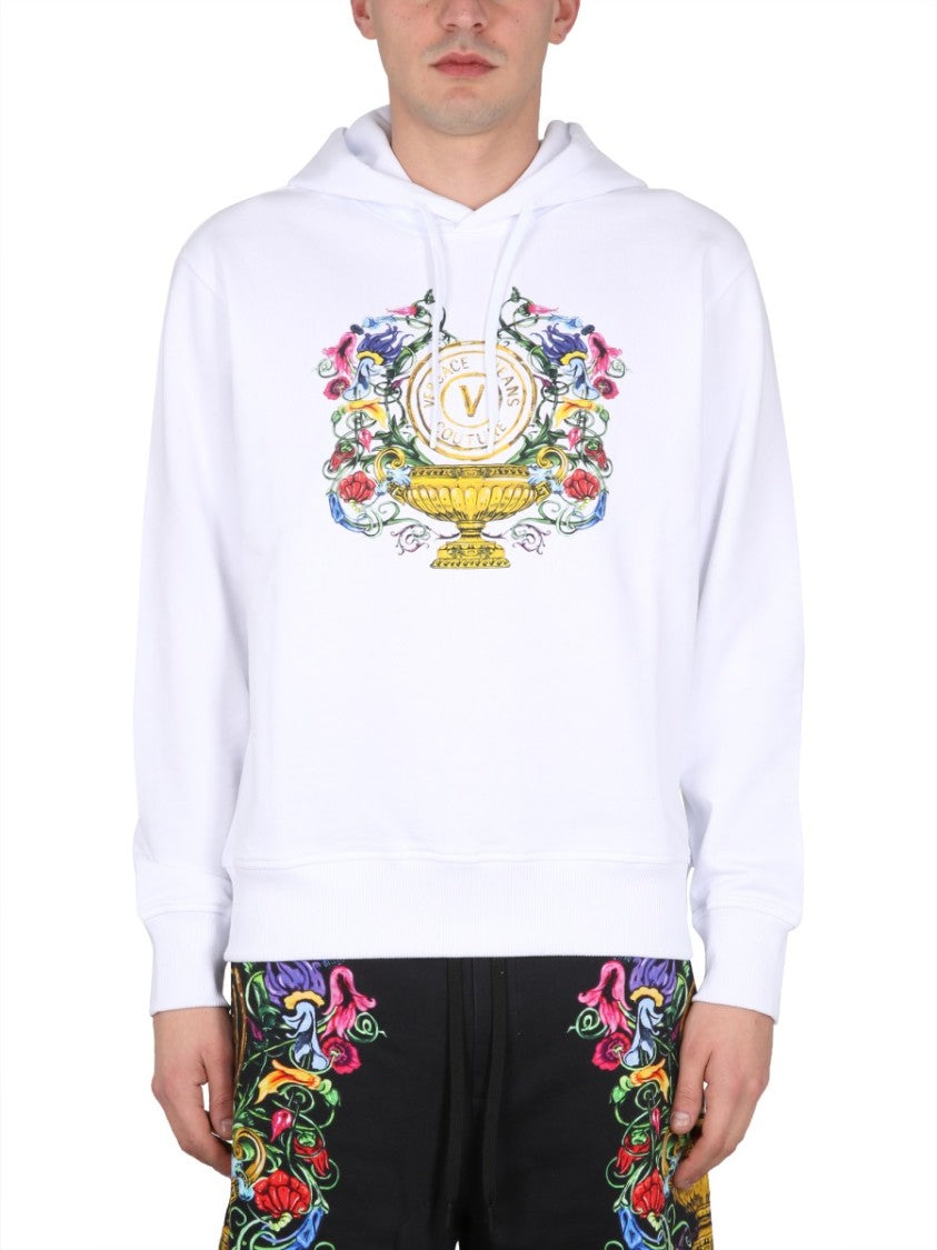 Drawstring Hooded Sweatshirt With Floral Logo Print