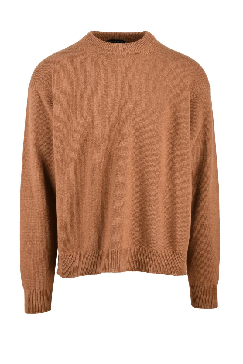 Crew Neck Sweater Wool Cashmere - Brown