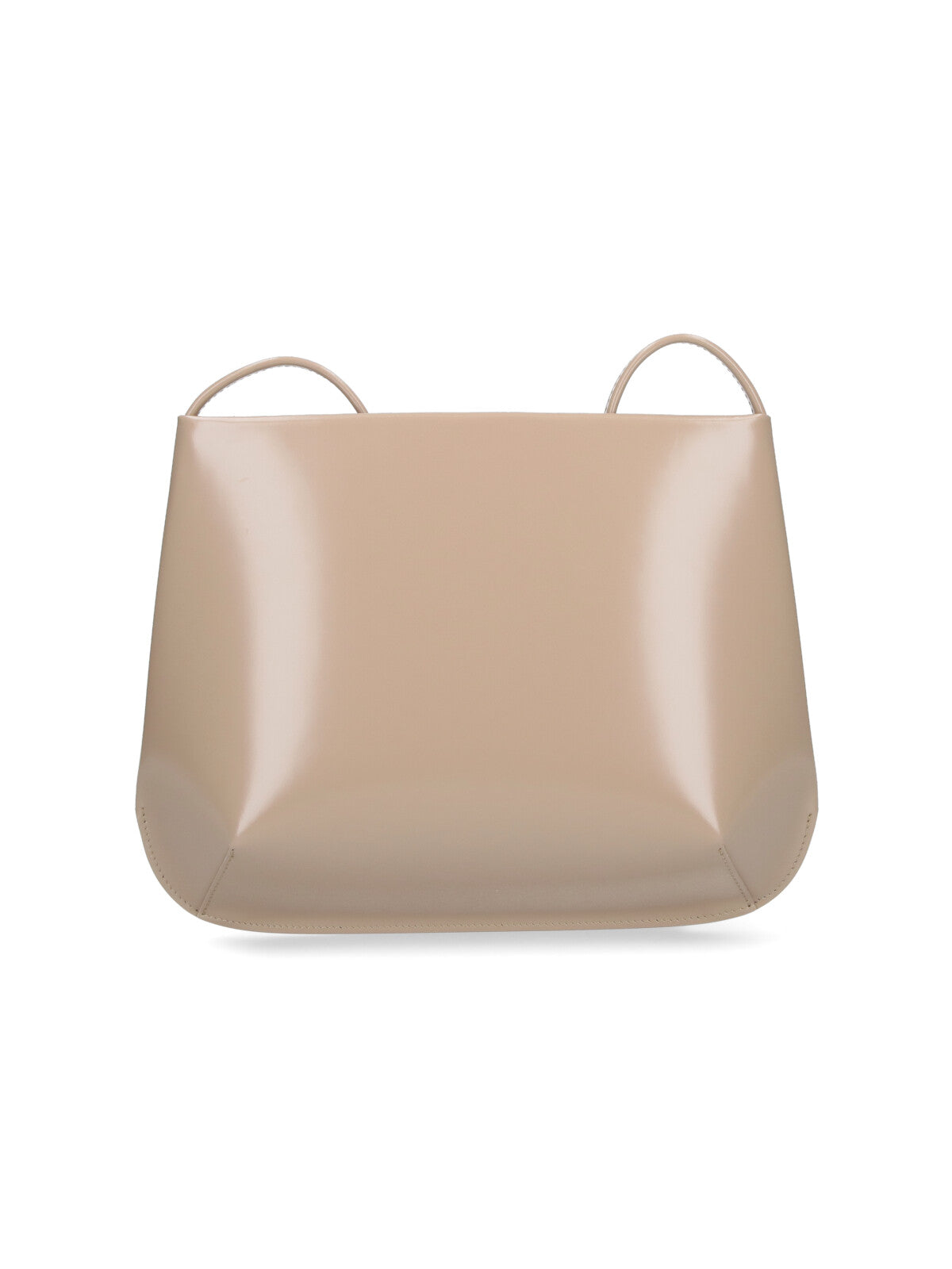 Beige Loge Glossy Leather Shoulder Bag