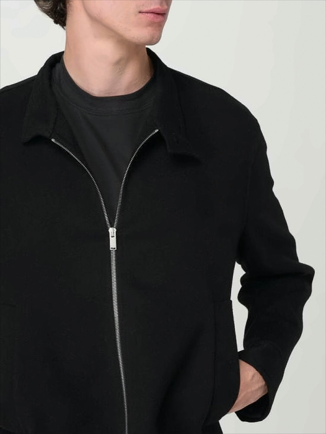 Minimalist Black Wool Jacket with High Collar
