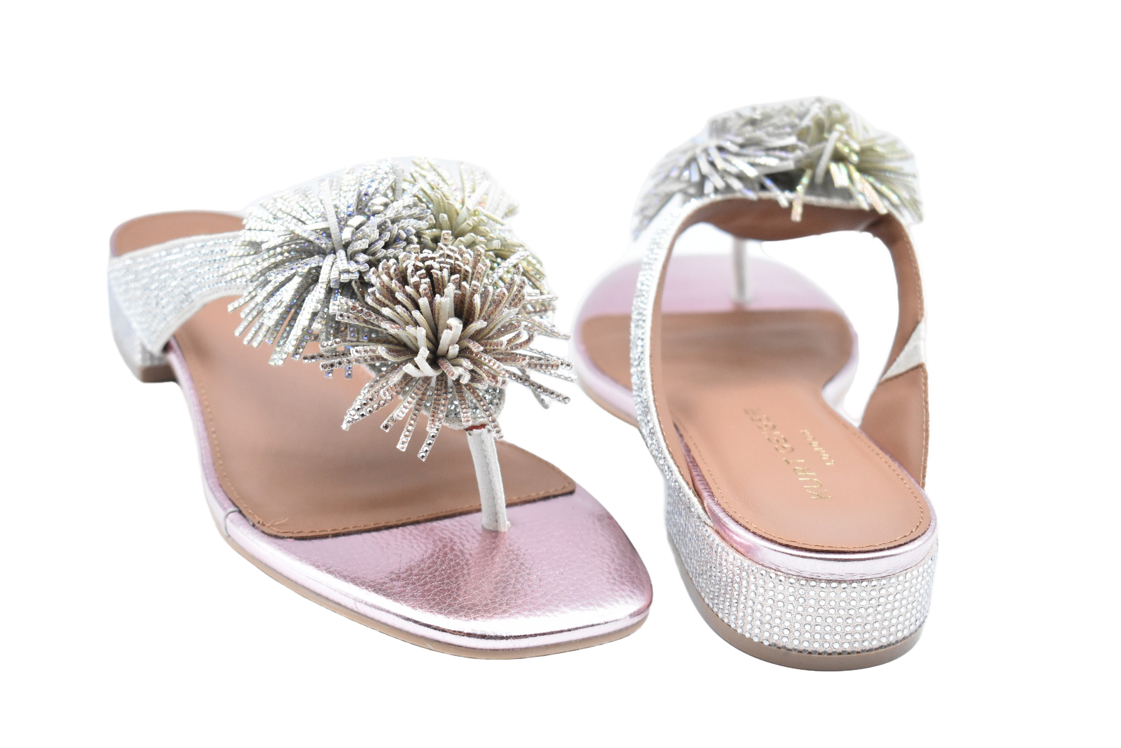Metallic Low Shoes With Floral Embellishments