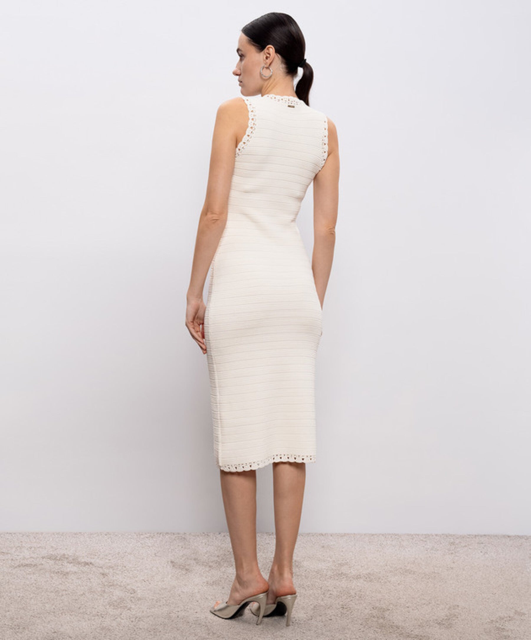 Fitted Midi Dress with Textured Ribbed Knit