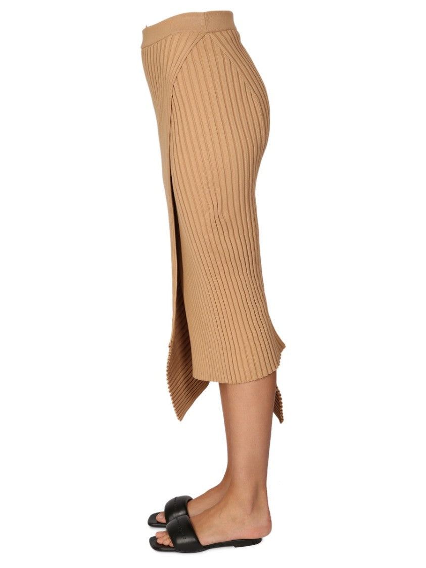 Ribbed Midi Skirt With Asymmetrical Hemline
