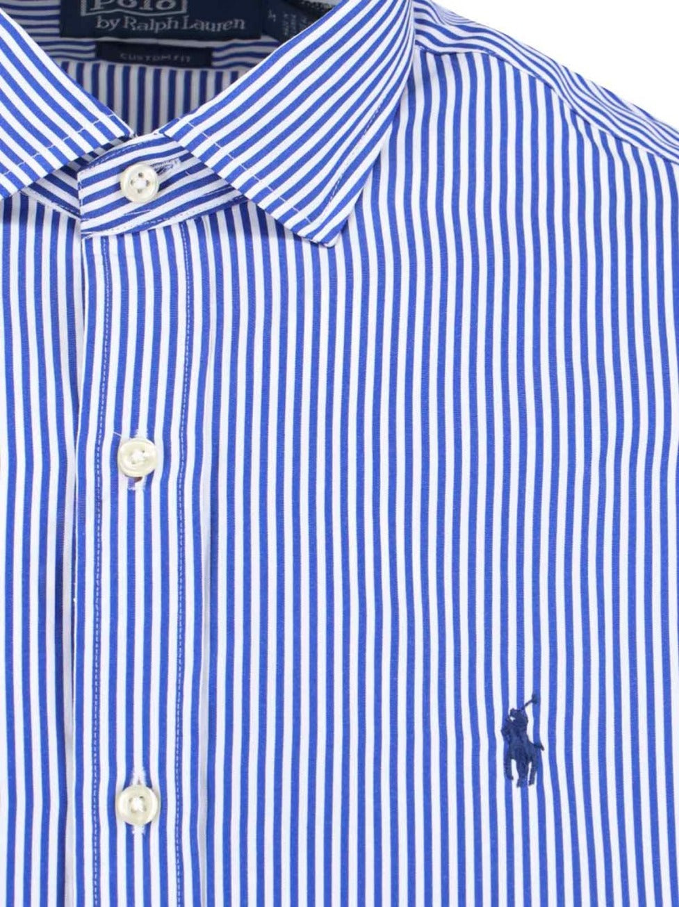 Blue And White Striped Button-Down Shirt With Embroidered Logo
