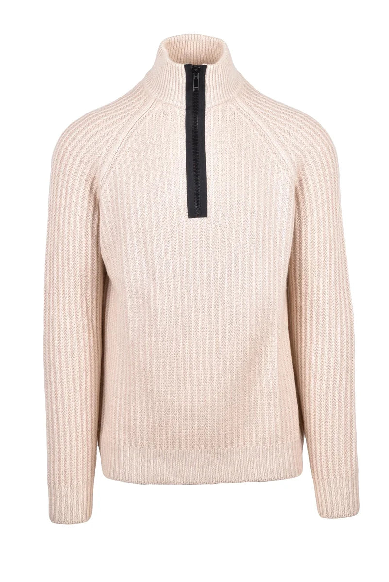 Wool Zip Mock Neck Sweater - Beige
