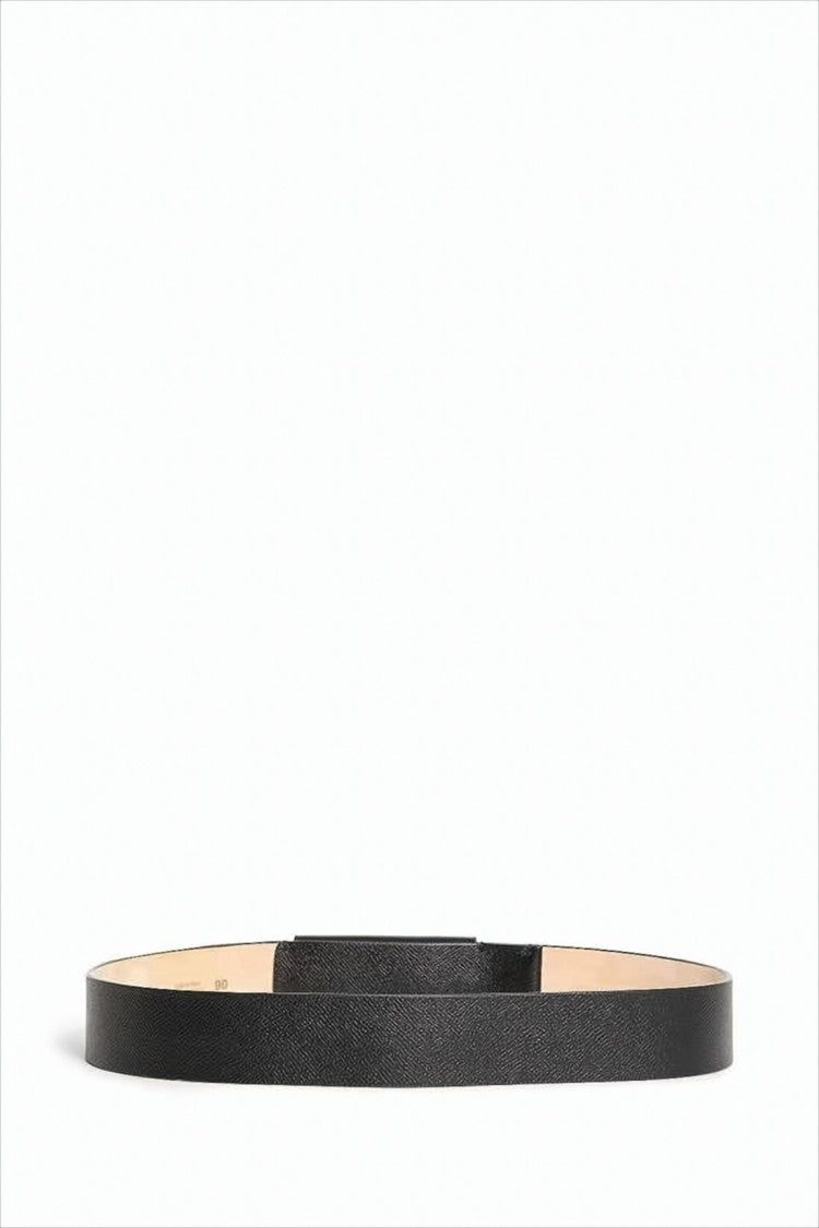 Rectangular Buckle Leather Belt With Textured Finish