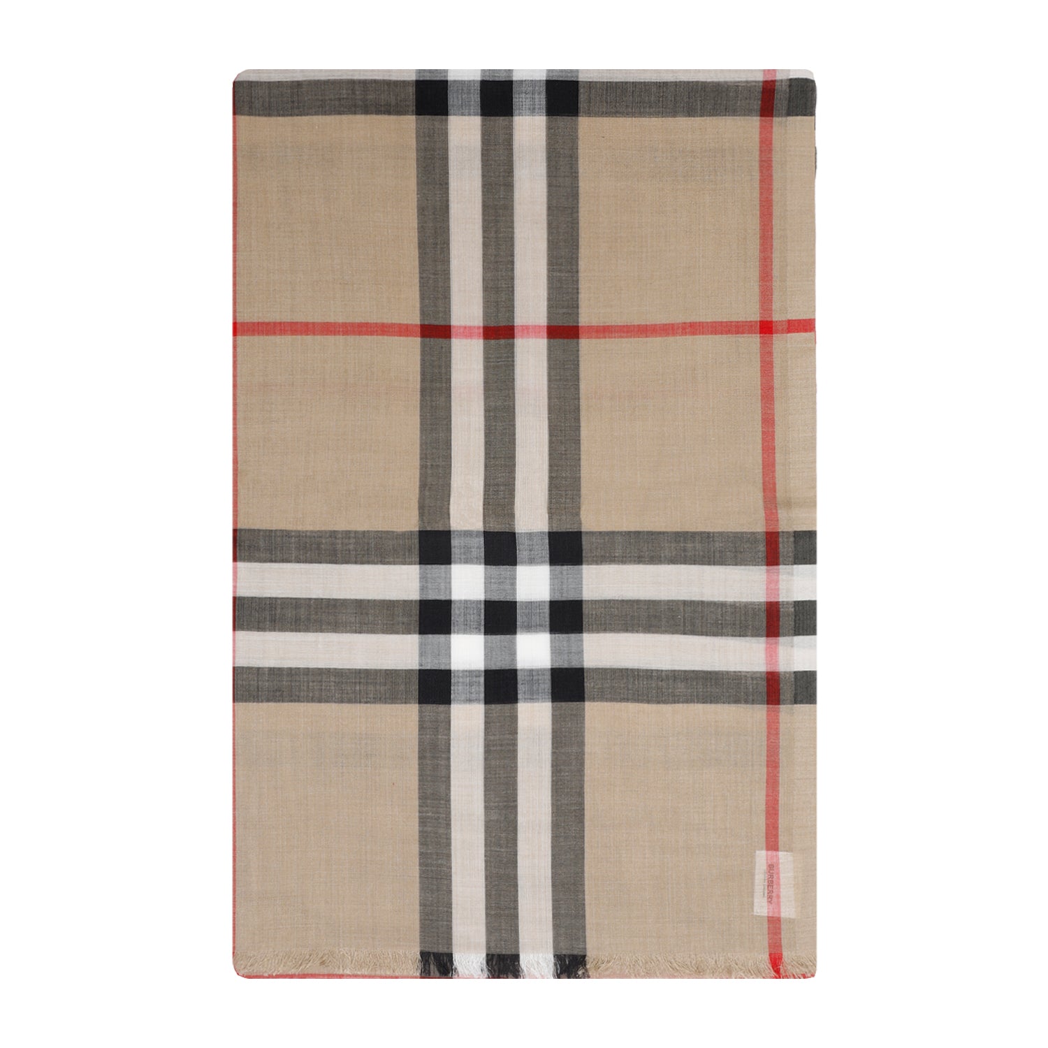 Beige Wool And Silk Check Scarf