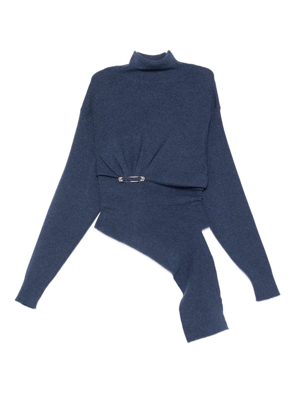 Deep Blue Wool Blend Long Sleeve Top