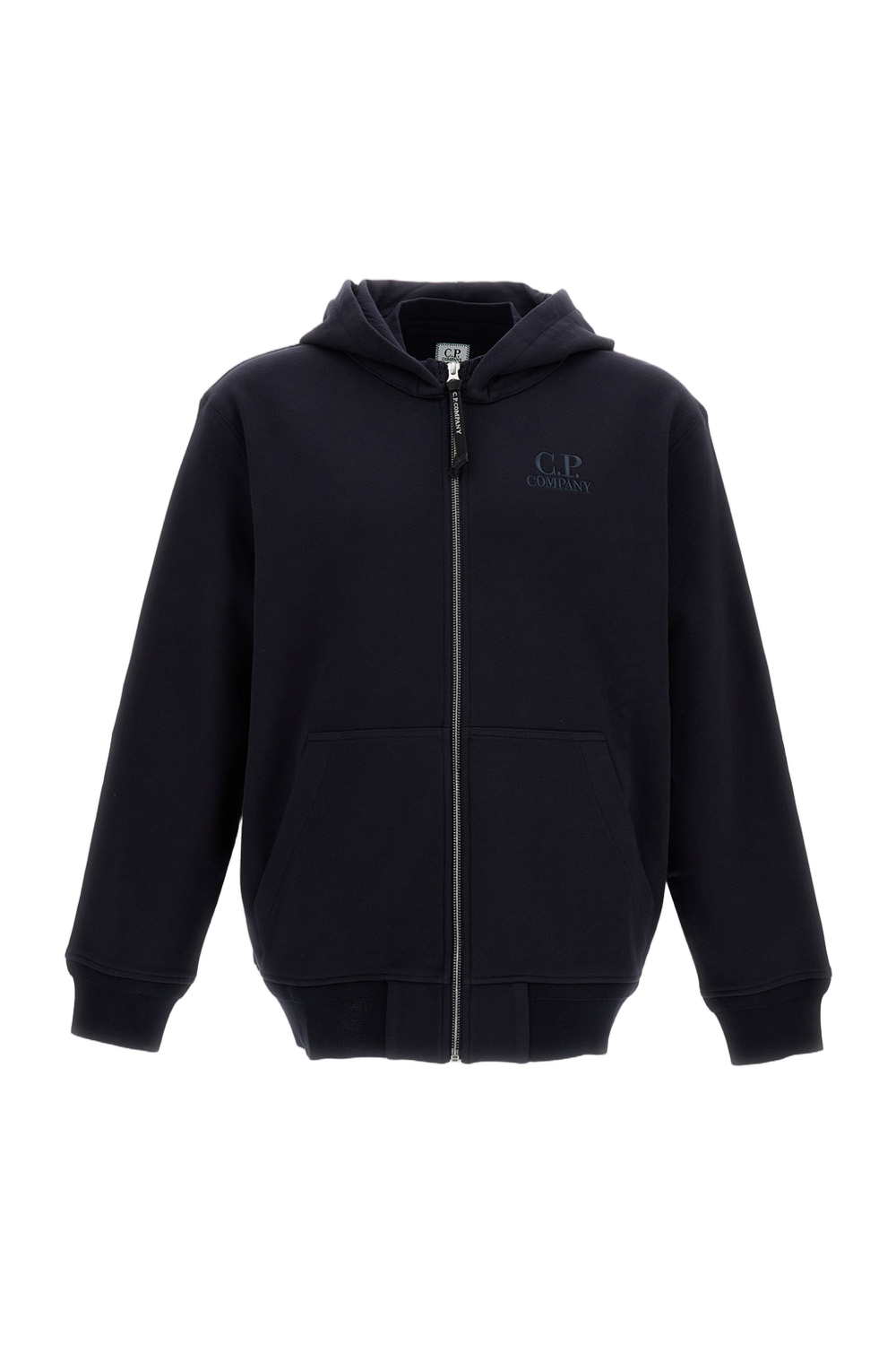 Diagonal Raised Fleece Zip Hoodie with Logo Detail