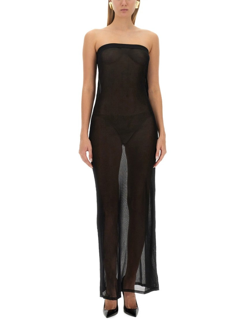 Sheer Strapless Maxi Dress With Straight Neckline