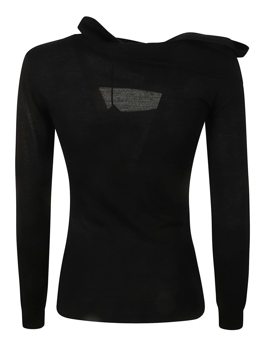 Off-Shoulder Black Merino Wool Sweater
