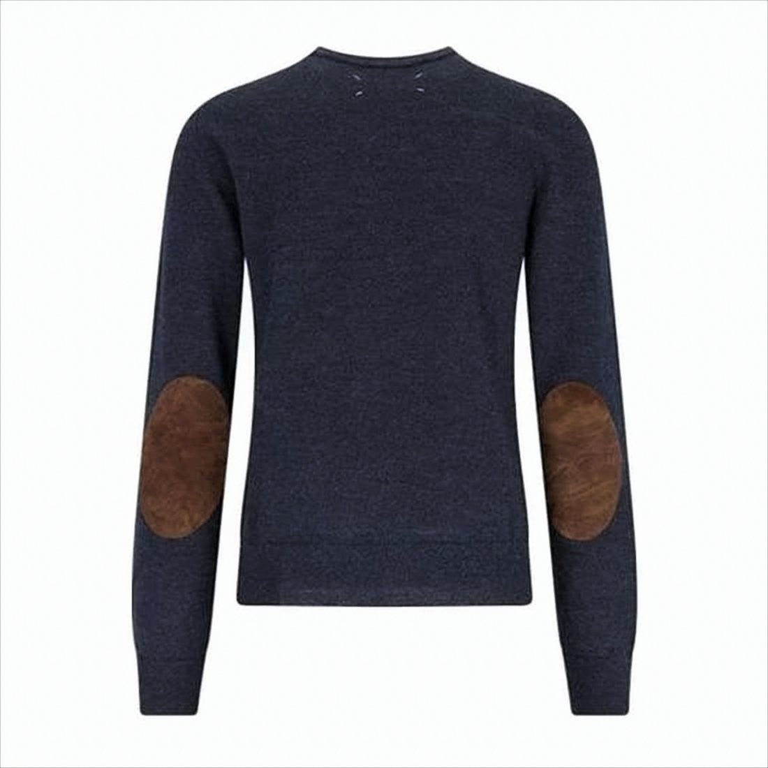 Crew Neck Sweater With Vintage Suede Elbow Patches