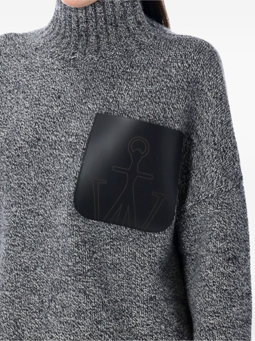 High Neck Knit Leather Patch