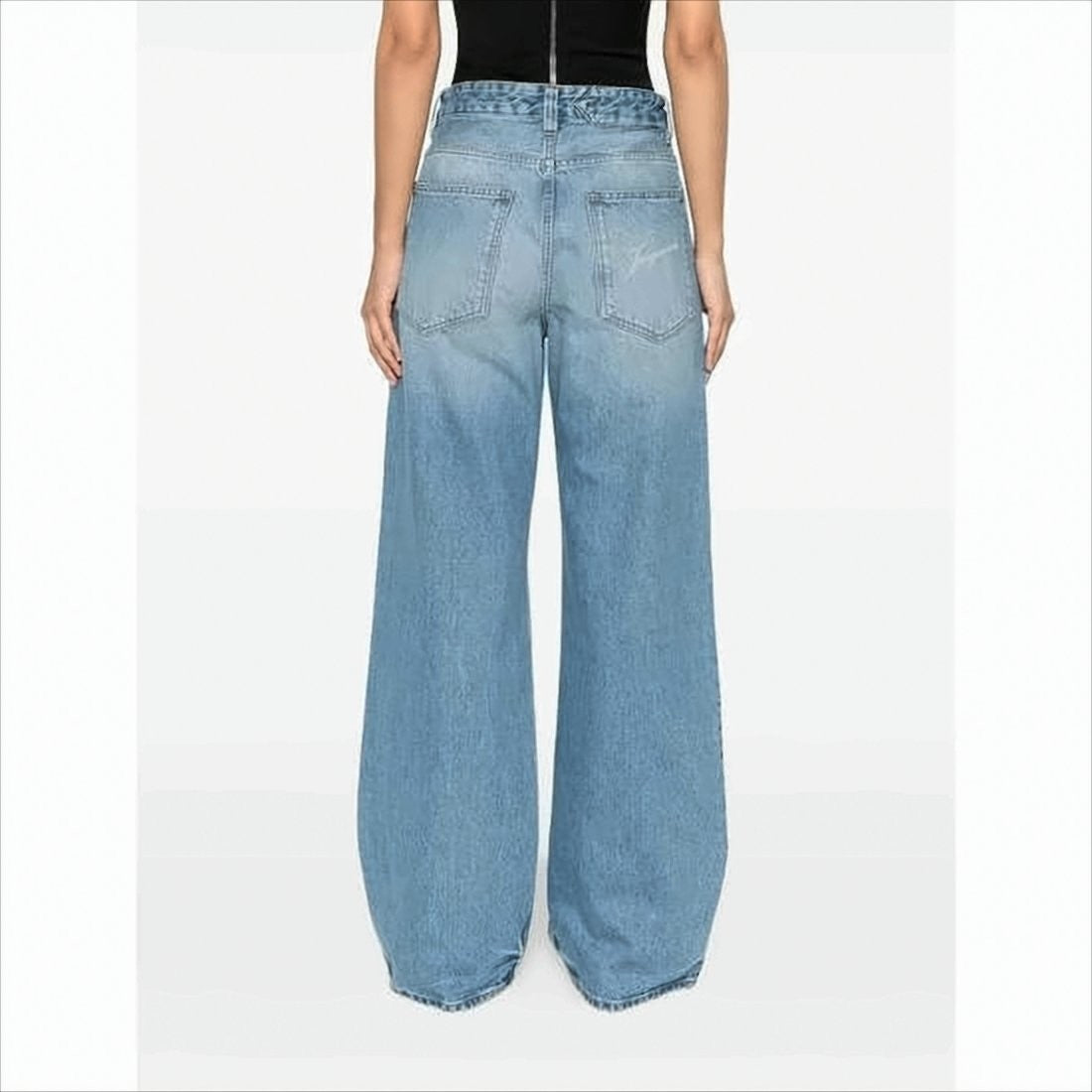 High-Waisted Wide-Leg Denim Pants with Signature Detail