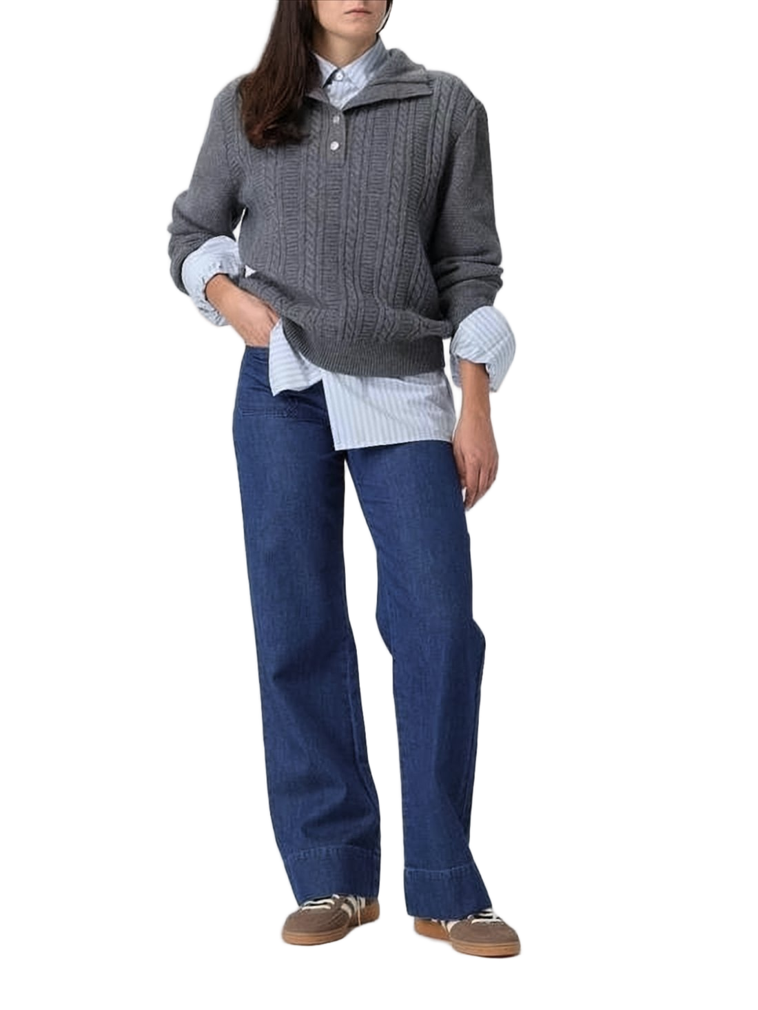 High-Waisted Wide-Leg Denim Pants with Double-Button Closure