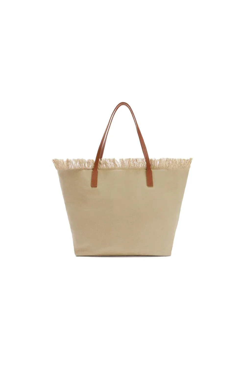 Trapezoidal Tote Bag with Fringed Trim