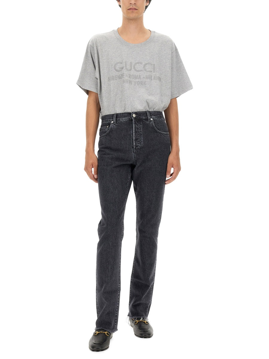 Straight-Leg Denim Pants with Traditional Five-Pocket Design