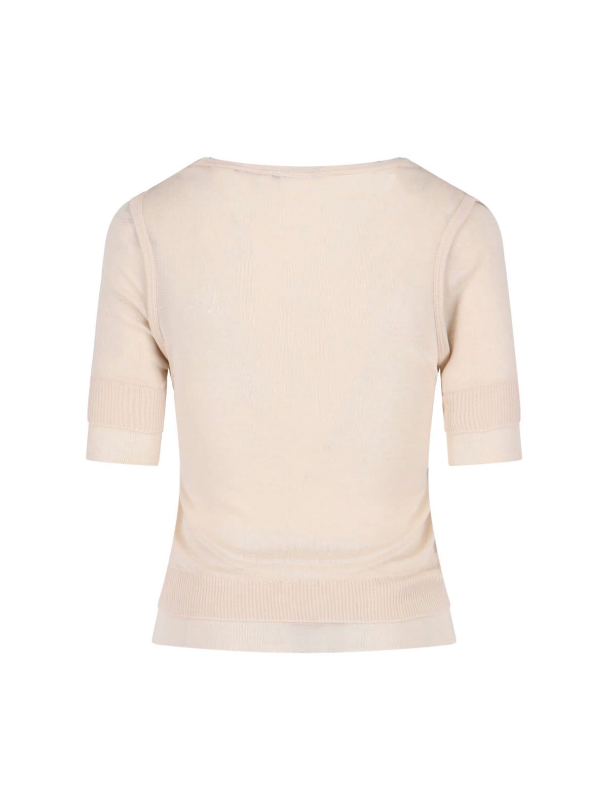 Cream Viscose Silk Three-Quarter Sleeve T-Shirt