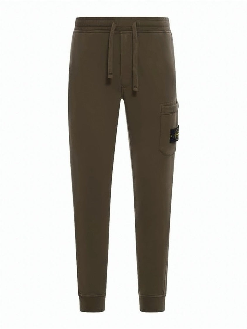 Straight Fit Cotton Pants with Drawstring Waist and Ribbed Cuffs