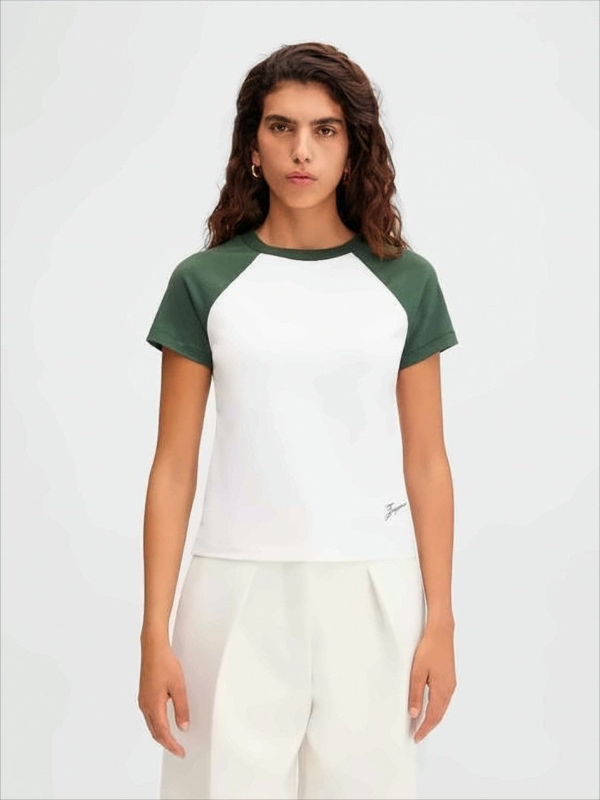 Cropped T-shirt with Contrasting Raglan Sleeves