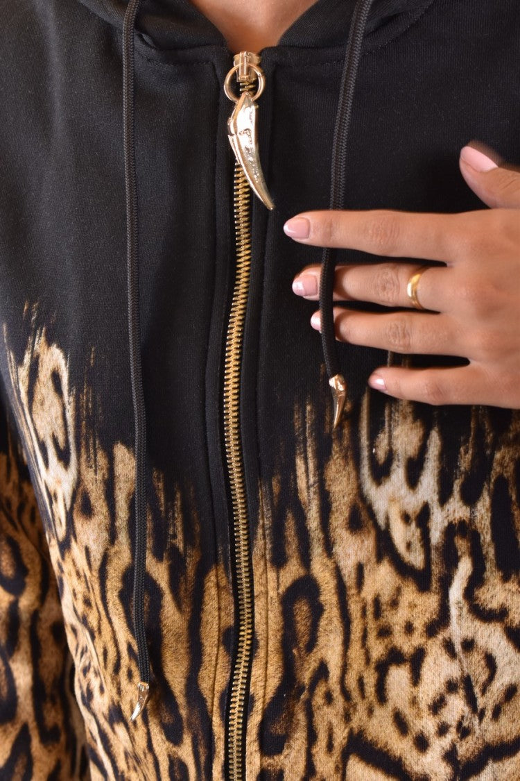 Multicolor Animal Print Sweatshirt With Gold-Tone Zipper