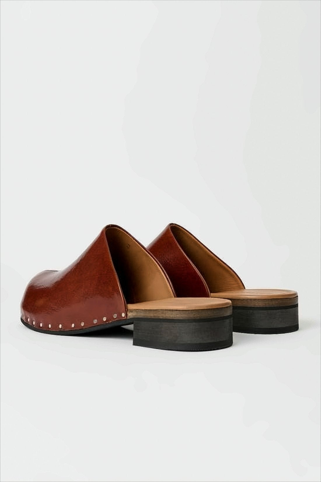Brown Slip-On Mules with Polished Cowhide