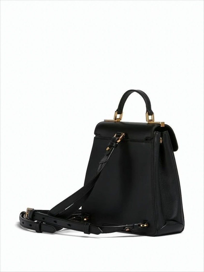 Structured Black Calf Leather Backpack with Spherical Clasps