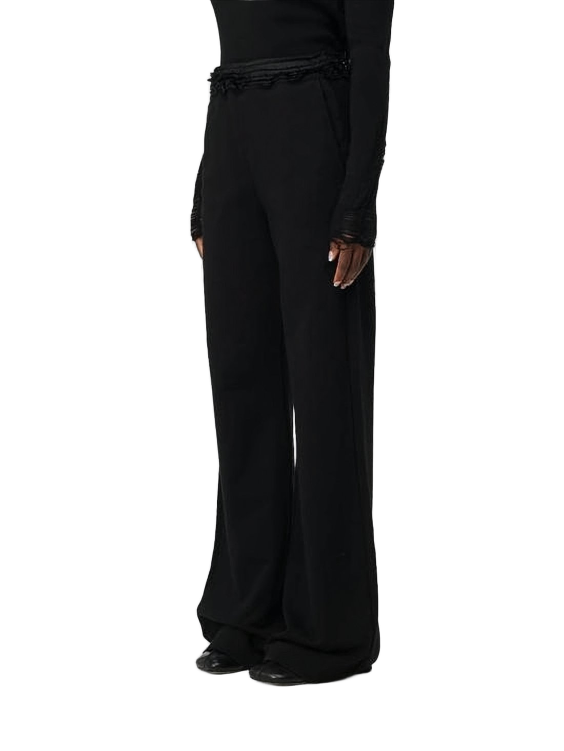 Relaxed Fit Flared Jogger Pants in Black Cotton