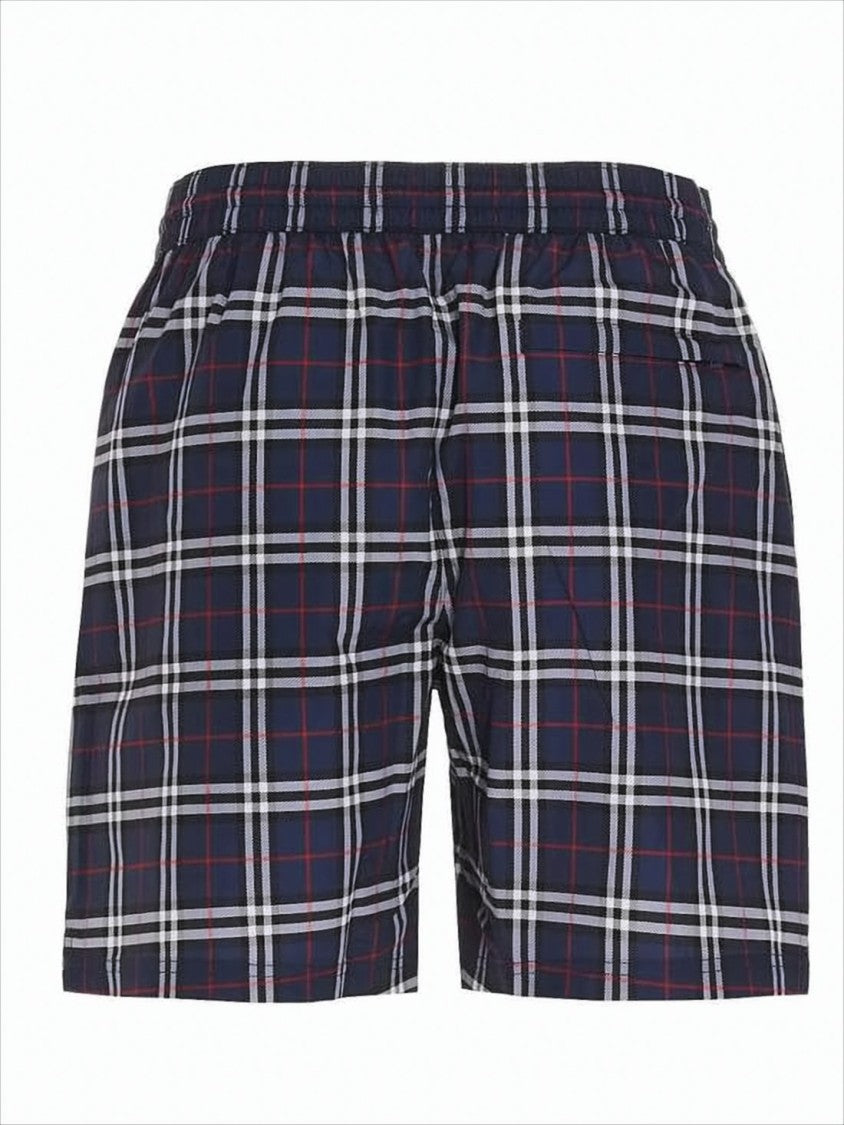 Plaid Swim Shorts with Elastic Waistband