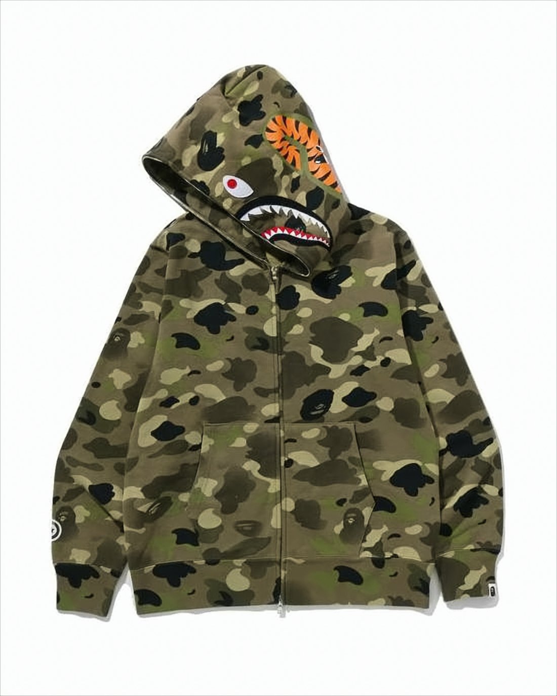 Camouflage Zip-Up Jacket with Iconic Shark Motif