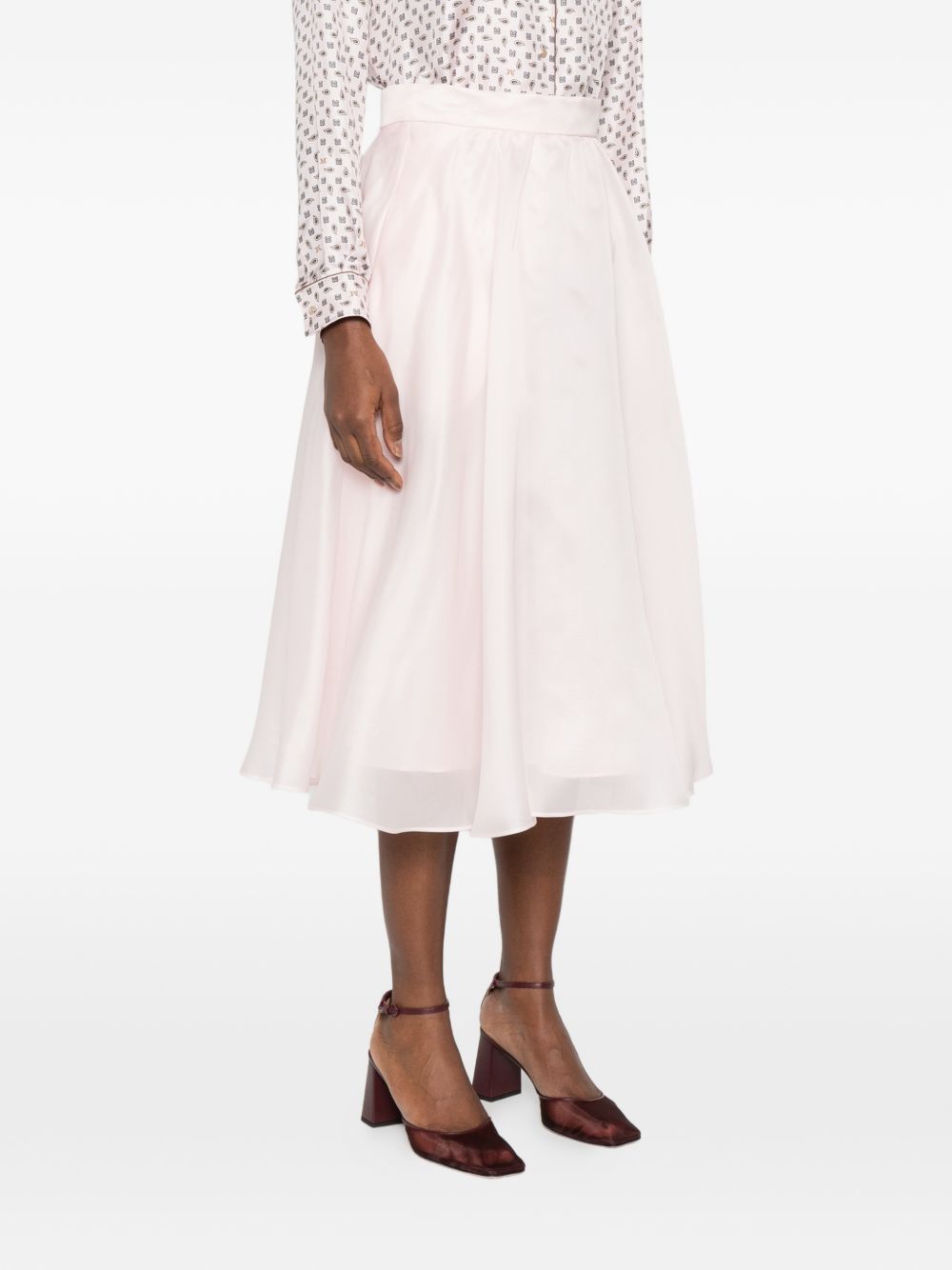 Flared Silk Midi Skirt with Invisible Zip Closure