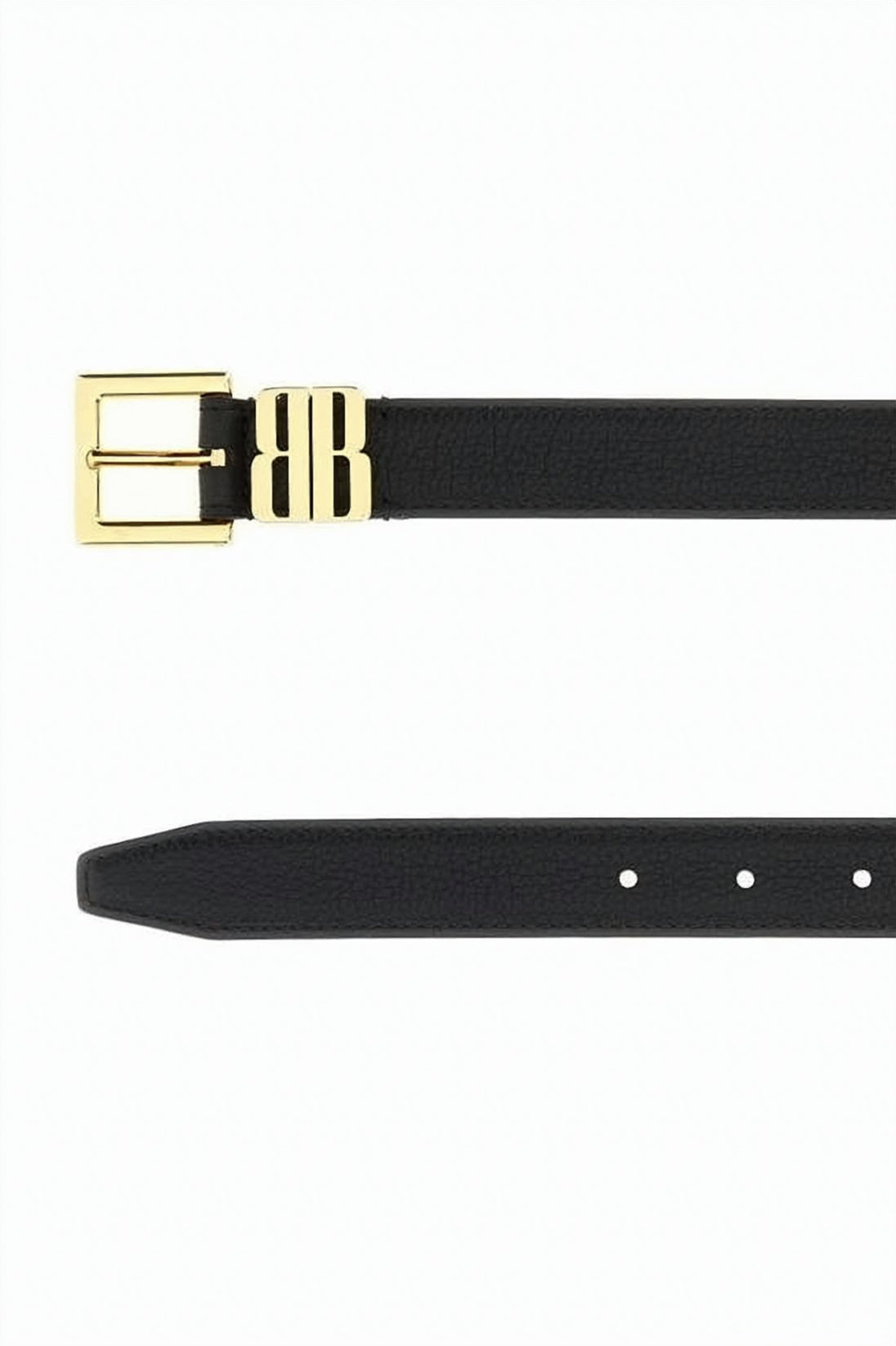 Black Calfskin Smooth Leather Gold Buckle Belt