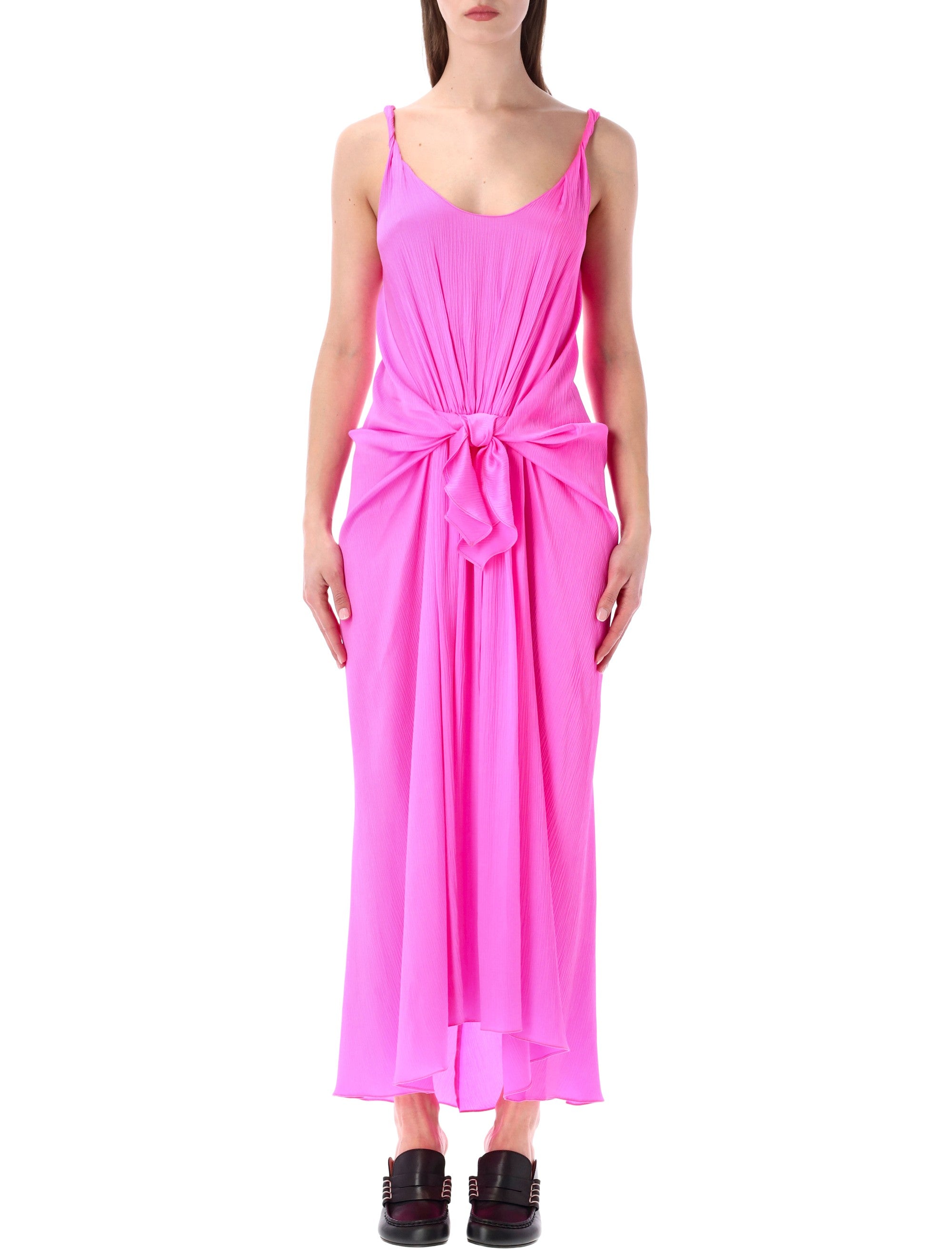 Knotted Waist Longline Silk Dress